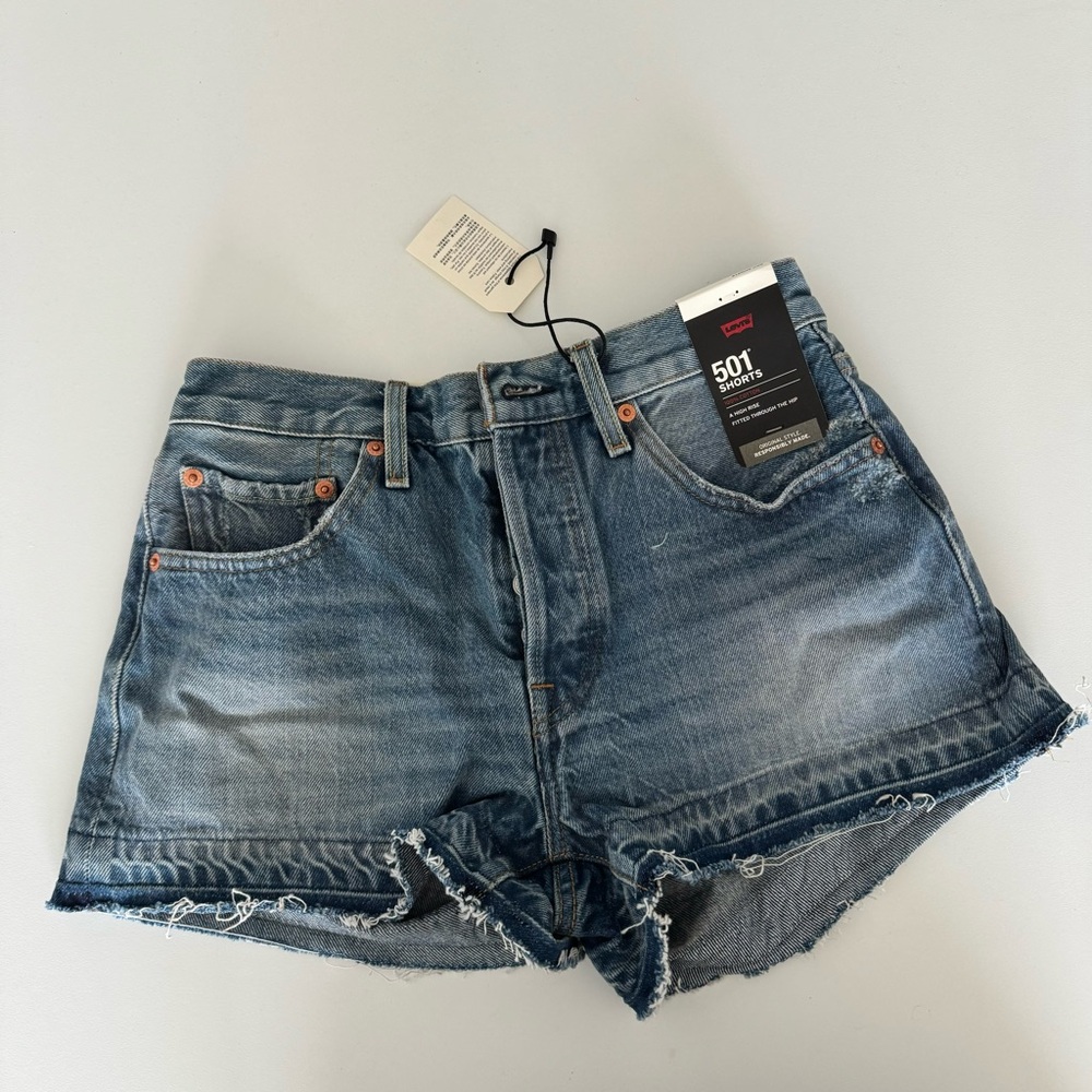 Levi's Blue Jean Shorts 501 Distressed High-Waisted